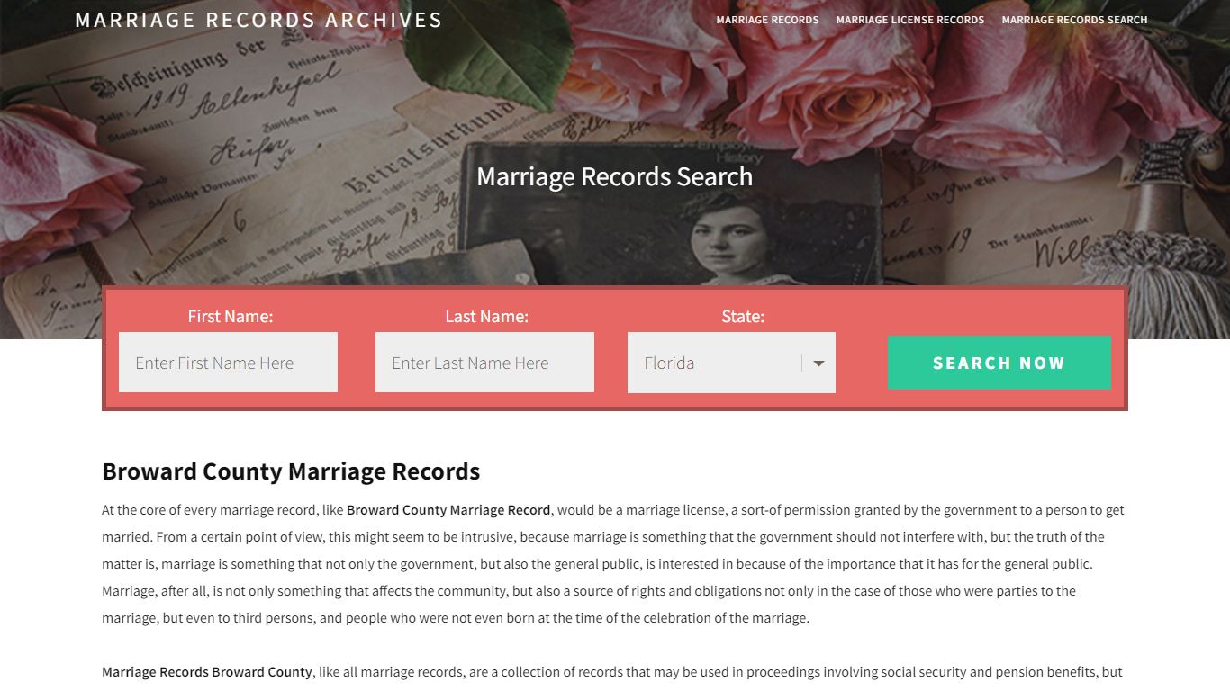 Broward County Marriage Records | Enter Name and Search